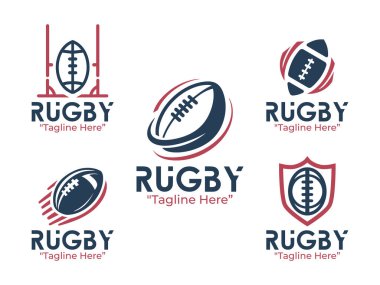 5 rugby logosu dizaynı, dayanıklılık, takım çalışması ve kararlılık. Rugby takımları, kulüpler ve cesur ve etkili bir kimlik arayan etkinlikler için ideal..