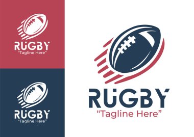 Rugby takımları için ideal hız, güç ve çevikliği temsil eden dinamik ve aksiyon dolu bir rugby logosu..