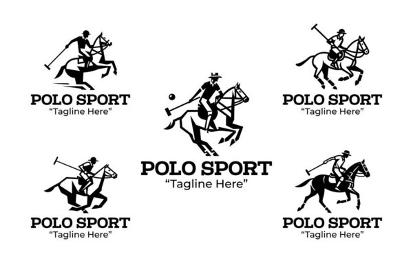 A collection of black and white 5 polo sport logo designs that capture the luxury and competitive nature of polo. Perfect for polo clubs, events, and sports businesses seeking a premium brand image.