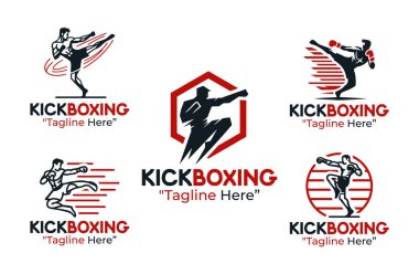 5 adet kickboks logosu, güçlü tekmeler, yumruklar ve dinamik hareketler sergiliyor. Spor salonları, eğitim akademileri, askeri stüdyolar ve dövüş sporları markaları için uygundur..