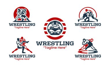 Beş güreş logosu dizaynı, yakalama pozisyonları, kucaklama hareketleri ve tüm vücut kuvveti. Güreş kulüpleri, turnuvalar ve dövüş sporları markaları için mükemmel..