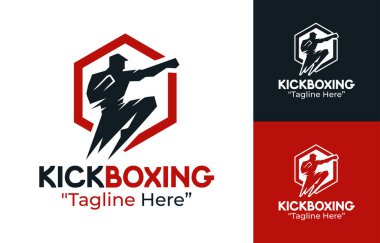 Dövüş sanatları spor salonları, dövüş sporları ve sporcu markaları için yapılmış dinamik bir kickboks logosu..