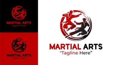 Spor kulüpleri, giyim kuşamları ve dövüş sporları etkinlikleri için uygun bir dinamik dövüş sanatları silueti..