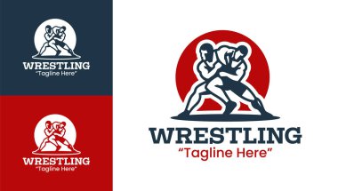 İstikrar ve gücü vurgulayan, güreş kulüpleri ve spor üniformaları için mükemmel bir minimalist güreş rozeti..