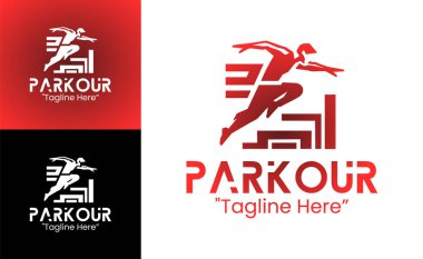 Spor kıyafetleri, sokak faaliyeti grupları ve dinamik performansa odaklanan çeviklik temelli markalaşma için inşa edilmiş bir şehir parkı logosu.