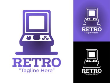 Atari mekanları, retro etkinlikler ve dijital eğlence kimliği için tasarlanmış neon tarzı bir retro oyun logosu..