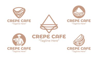 5 krep kafe logosu koleksiyonu tatlı, pasta ve kafe yemek temaları sergiliyor. Tatlı dükkanları ve markalar için ideal..