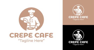 Güçlü, modern kafe kimlikleri ve tatlıya odaklı işletmeler için yapılmış cesur bir krep amblemi.