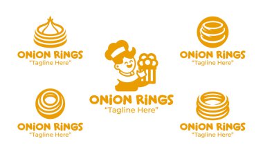 Atıştırmalık markalar ve fast food restoranları için 5 soğan halkası logosu dizaynı. Menüler, ambalajlar ve günlük yemek kimliği için uygun.