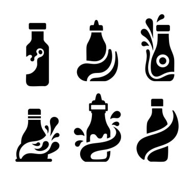 Gıda ürünleri, ambalaj ve mutfak markası kimliği için 6 soslu siyah beyaz logo dizaynı. Zarif siluet biçimi.