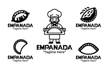 Empanada mağazaları için Latin Amerika hamur işleri temalı 5 profesyonel logo tasarımından oluşan bir koleksiyon. Gıda endüstrisinde marka ve kimlik projeleri için ideal. Zarif siluet stili ve klasik estetiğe sahip.