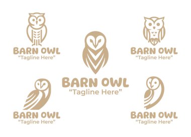 5 ahır baykuşunun logosundan oluşan modern bir minimalist koleksiyon markalaştırma ve kimlik projeleri için rafine gece hayatı kavramları içeriyor..