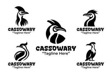 Markalaşma ve kimlik projeleri için güçlü tropikal kuş yaban hayatı temaları içeren 5 adet siyah ve beyaz kapitalist logo tasarımı modern bir minimalist koleksiyonu.