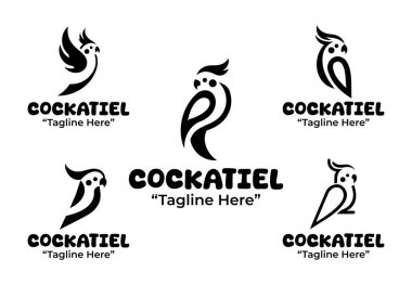 5 kakaolu logodan oluşan modern bir minimalist koleksiyon, marka ve kimlik projeleri için dost canlısı kuş temaları içeriyor. Bu logo seti siyah ve beyaz siluet biçimini içerir.