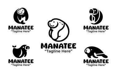 Siyah-beyaz 5 denizayısı logosundan oluşan modern bir minimalist koleksiyon. Markalaşma kimlikleri için yumuşak deniz memelilerinden esinlenilmiş. siluet biçimi.