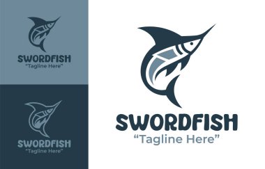 Deniz yaşamı markaları, deniz piyadeleri ve su görme sistemleri için geliştirilmiş modern bir minimalist kılıç balığı logosu..