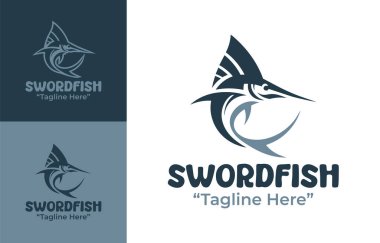 Okyanusla ilgili işletmeler, balıkçılık markaları ve deniz kimliği projeleri için modern bir minimalist kılıç balığı logosu oluşturuldu..