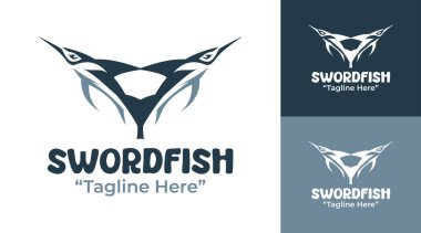 Deniz markaları, okyanus sporları ve su yırtıcısı kimliği için tasarlanmış modern bir minimalist kılıç balığı logosu..