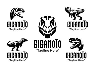 5 Giganotosaurus Logosundan oluşan bir koleksiyon Siluet logosu, zarif siluet stili ve klasik estetik içeren tasarımlar dizayn eder.