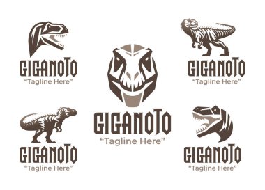 5 Giganotosaurus logosundan oluşan modern bir minimalist koleksiyon markalaşma için büyük tarih öncesi egemenliği temsil ediyor..