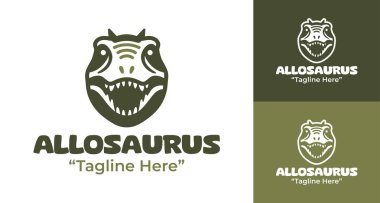 Cesur markalar, yaratıcı stüdyolar ve tarih öncesi kimlikler için tasarlanmış modern bir minimalist allosaurus logosu..
