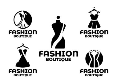 Siyah ve beyaz minimalist logoların bir koleksiyonu 5 moda butik logo tasarımlı zarif siluet tasarımları vurgulama stili ve giyim markası çözümleri.