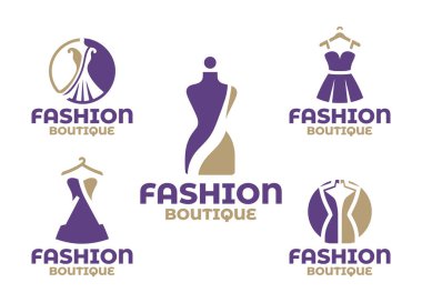 5 moda butik logosundan oluşan modern bir minimalist koleksiyon vurgulama stili ve giyim markası çözümleri tasarladı.