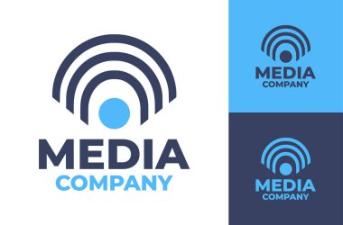 Yayın ağları, çevrimiçi platformlar ve yaratıcı marka ajansı için tasarlanmış modern bir minimalist medya şirketi logosu..
