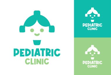 Çocuk sağlığı hizmetleri ve sağlık hizmeti sağlayıcıları için tasarlanmış modern bir minimalist pediatri kliniği logosu.