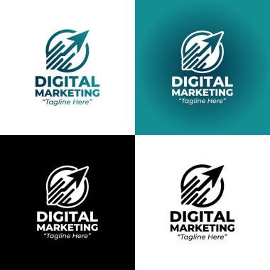 Markalaşma, kimlik ve dijital pazarlama platformları için tasarlanmış, deniz mavisi siyah tonlarda modern bir minimalist büyüme ok grafiği logosu