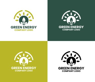 Damgalama, kimlik ve yeşil enerji şirketleri için tasarlanmış limon yeşili tonlarda modern bir minimalist yaprak güneş logosu.