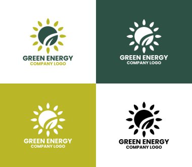 Damgalama, kimlik ve yeşil enerji platformları için tasarlanmış limon yeşili tonlarda modern bir minimalist yaprak güneş logosu.