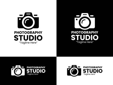 Markalaşma, kimlik ve fotoğraf platformları için tasarlanmış siyah beyaz tonlu modern bir minimalist kamera simgesi.