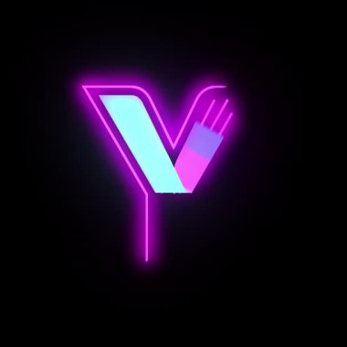 Siyah arkaplanda neon harfli y harfi. 3d oluşturma