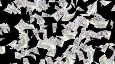 Düşen dolar banknotu siyah bir arkaplanda izole edildi