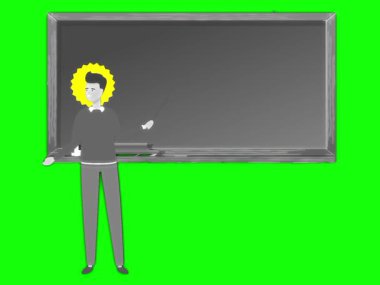 Yeşil ekranda tahtası olan adam.