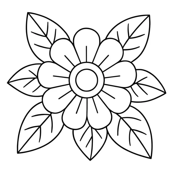 Yaprakları dekoratif renklendirme sayfası illüstrasyonlu sevimli çiçek