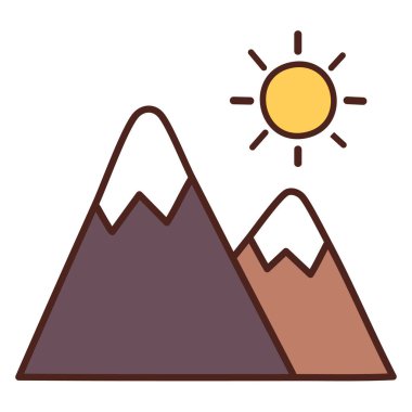 Dağlar ve güneş ikon vektör illüstrasyonunu izole etti