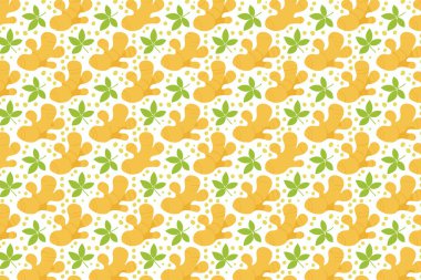 Zencefil ve yapraklarla kusursuz desen. Sebze dokusu vektör çizimi.