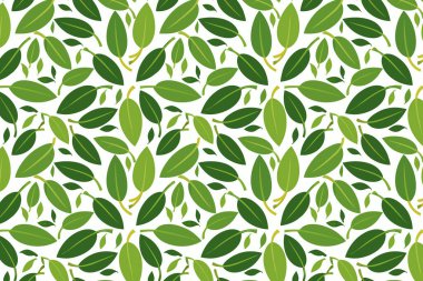 Beyaz Arkaplanda Yeşil Yapraklı Kusursuz Desen. Vektör illüstrasyonu.