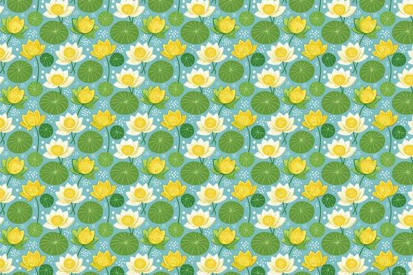 Nilüfer salatalığı ve çiçek vektör arkaplanlı kusursuz desen