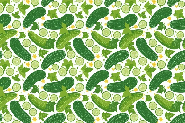 Salatalıklı ve yapraklı kusursuz desen. Vektör illüstrasyonu.