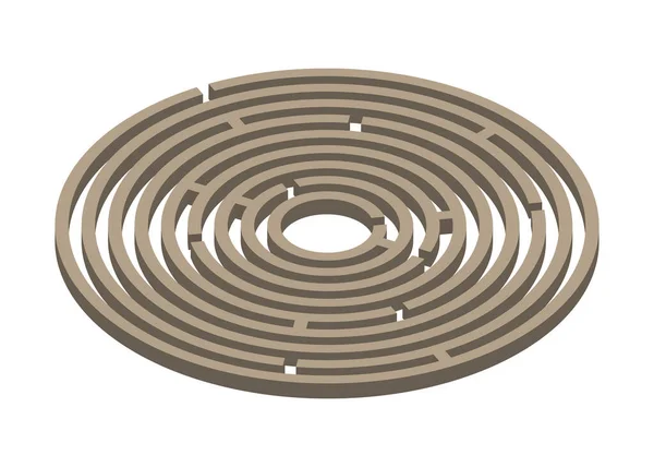 Circular labyrinth isolated on white background. 3D maze vector illustration.