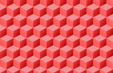 Kırmızı küp vektör illüstrasyonlu üç boyutlu desen. İzometrik bloklar geometrik arkaplan.