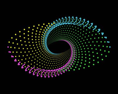 Fütürist teknoloji noktalı spiral şekil vektör çizimi. Siyah arkaplanda veri görselleştirmesi.