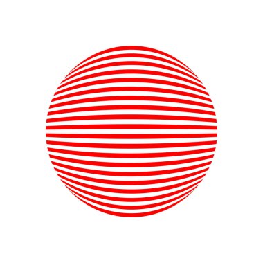 Beyaz zemin üzerinde kırmızı ve beyaz çizgili bir küre çiz. Saptırılmış çizgiler küre vektör resimlemesi.