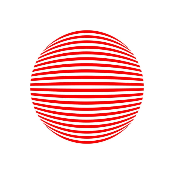 Circle red and white striped sphere on white background. Distorted lines orb vector illustration.