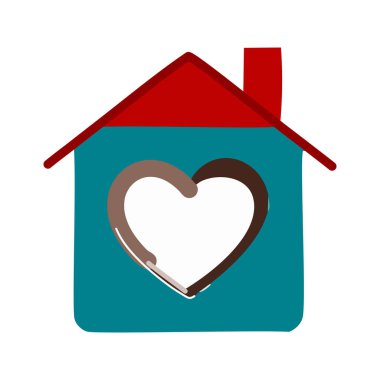 Kalp tasarımı vektör illüstrasyonlu kaba tarz ev simgesi