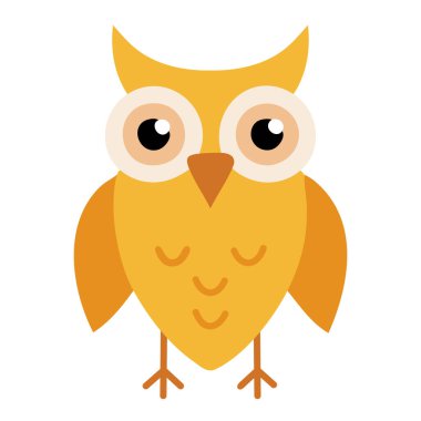 Baykuş bembeyaz arka planda turuncu renk simgesi. Web tasarımı için kuş vektör çizimi.