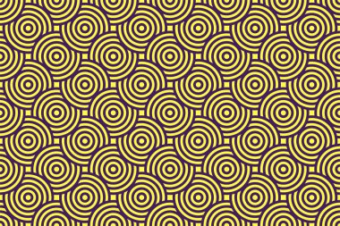 Canlı sarı ve mor eşmerkezli daireler, kusursuz desenli arkaplan